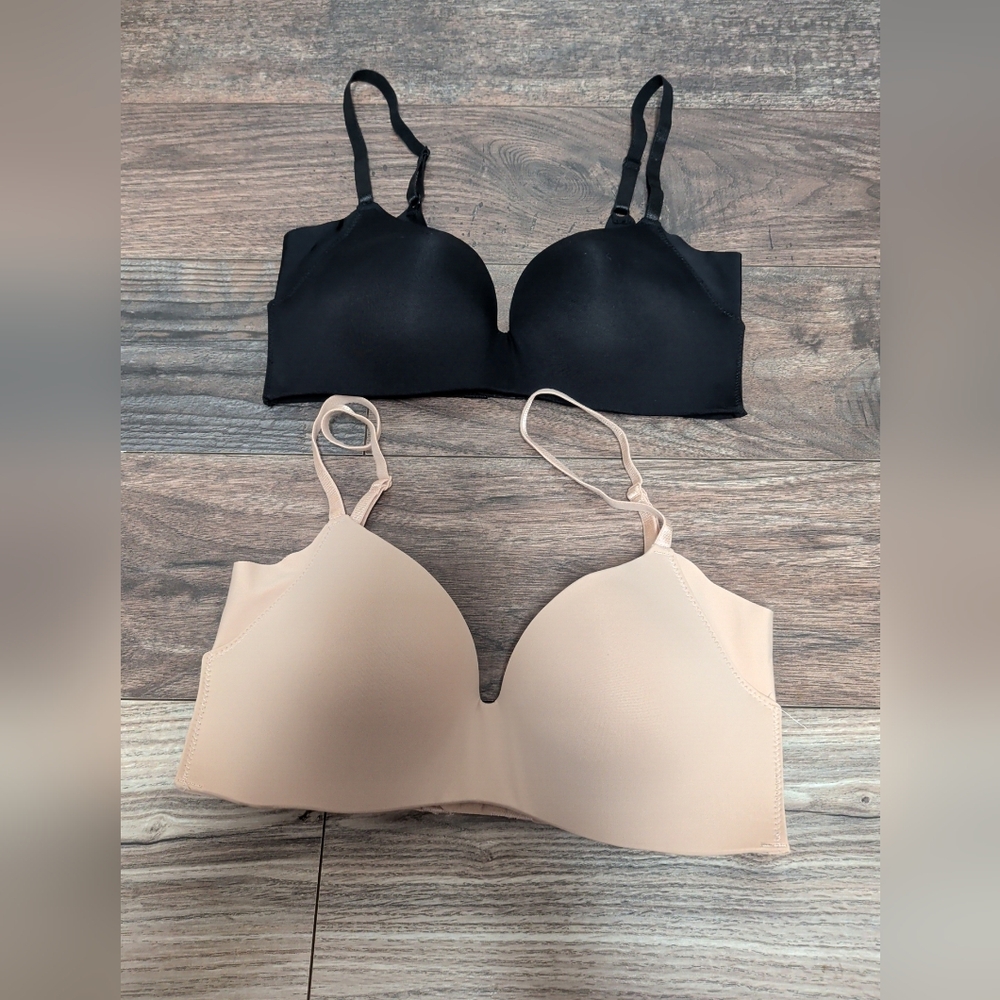 F.I.T Women’s Size 34C Beige Black Wire Free Padded Bra Style B28810H3 Lot Of 2